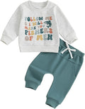 Nyapruwe Toddler Baby Boy Fall Outfit Funny Print Long Sleeve Sweatshirt Joggers Pants Set Kids Warm Winter Clothes