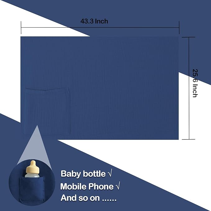Muslin Nursing Covers for Breastfeeding, Arch Neckline Breast Feeding Covers for Women, Moms Privacy Breathable Summer Nursing Apron, 43.3" x 25.6" Soft Feeding Cover (Navy Blue)