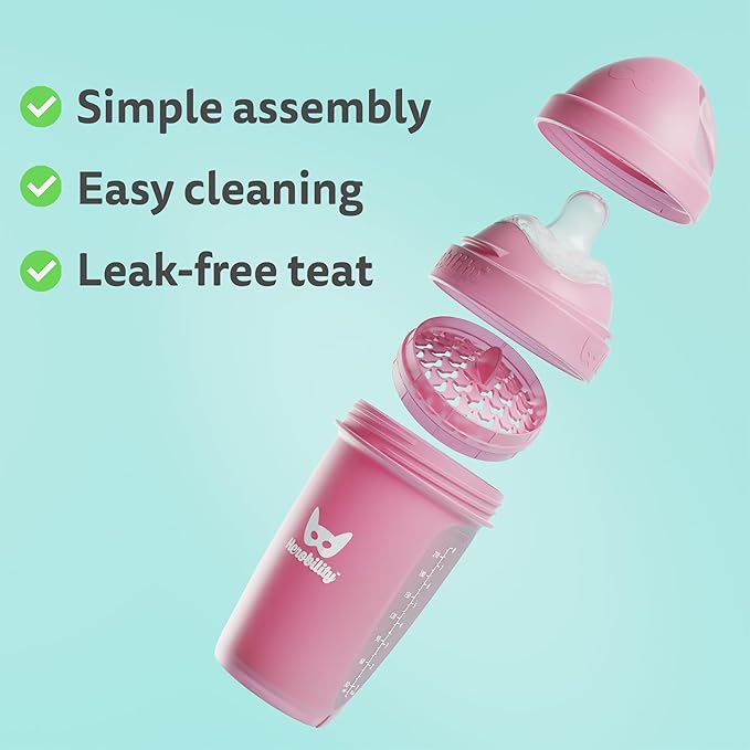 Herobility Double Anti-Colic Baby Bottles – 12 fl oz/340ml – 4-Pack – Multicolor - White, Gray, Iron Blue, Blue