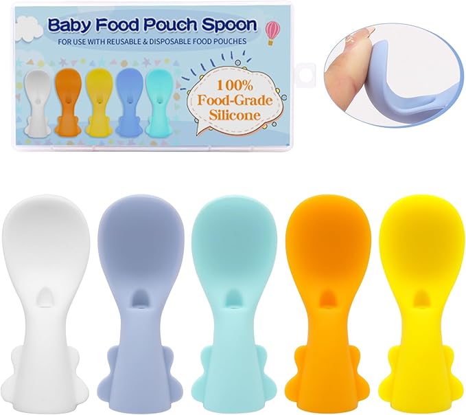 Infant Feeding Essentials & Baby Food Pouches Attachable Toppers: Seamless, Non-Drip Spoons for Baby's Diet, Compatible with Assorted Pouch Forms, Perfect for Infants 3+ Months, Pack of 5
