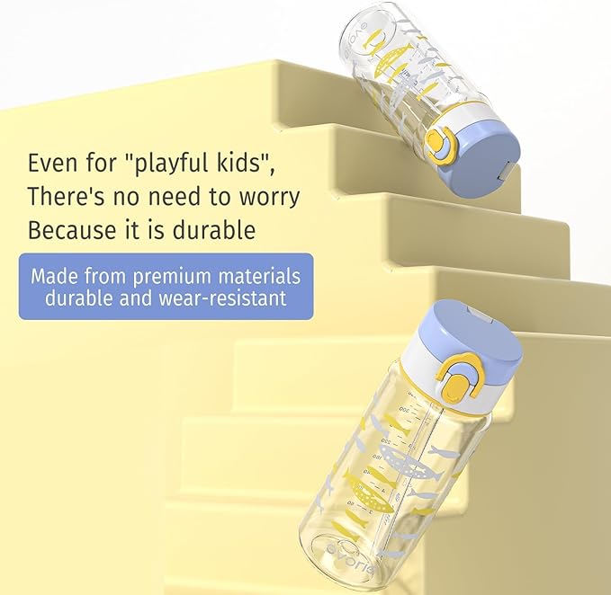 Evorie Tritan Kids Water Bottle for School with Straw, 13oz BPA Free Leak Proof Drinking Cup, Lightweight and Durable Drink Bottle (Ocean Blue)