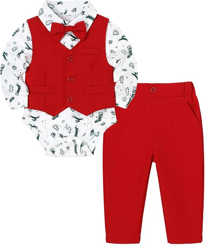 Baby Boy Clothes Suits Infant Gentleman Wedding Outfit Formal Dress Shirt Vest Bowtie Pants 4Pcs Baby Suit Sets