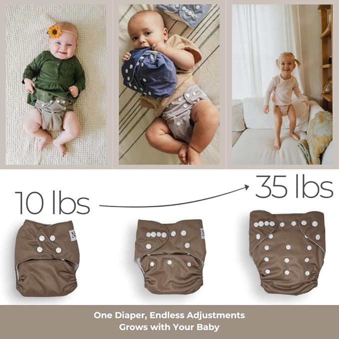 Nora's Nursery Cloth Diapers 7 Pack with 7 Inserts & 1 Wet Bag - Waterproof Cover, Washable, Reusable & One Size Adjustable Pocket Diapers for Newborns and Toddlers - Oasis