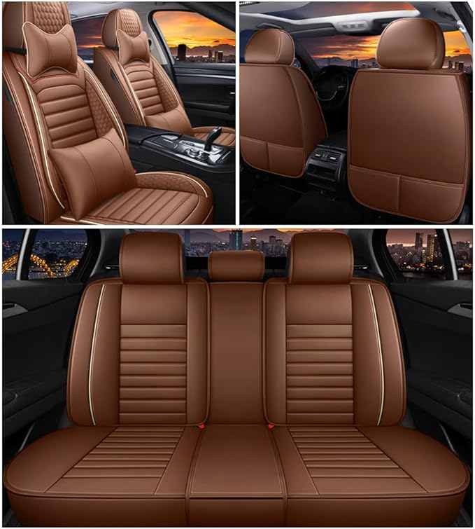 Leather Car Seat Covers for Toyota Corolla 2006-2024,Car Seat Covers Full Set,Seat Covers with Safety,Waterproof Seat Cover Compatible Airbag(5pcs Coffee Luxury)