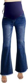 BLENCOT Maternity Jeans for Women Over Belly Pregnancy Pants Comfy Pregnant Jeans Flare Denim Jeans with Pockets
