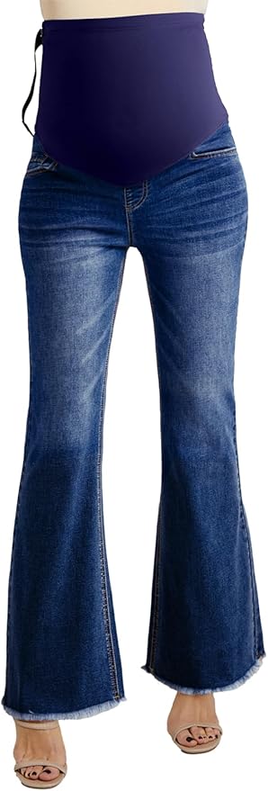 BLENCOT Maternity Jeans for Women Over Belly Pregnancy Pants Comfy Pregnant Jeans Flare Denim Jeans with Pockets