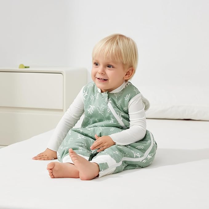 Duomiaomiao 1.5 TOG Toddler Sleep Sack 24-36 Months 100% Cotton Four Season Side Open Zipper Baby Sleep Sack with Feet, Breathable Toddler Wearable Blanket