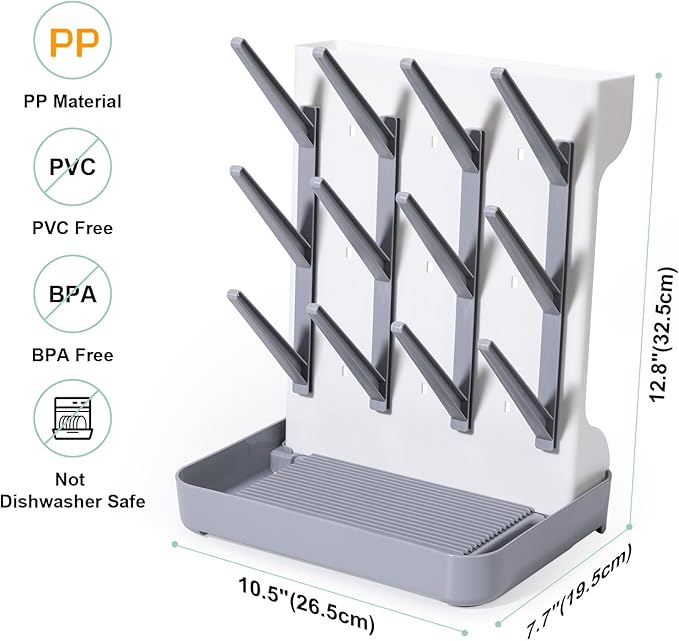 Space Saving Vertical Bottle Drying Rack, Large Countertop Baby Bottle Drying Rack Holder for Baby Bottles and Pump Parts, Blue
