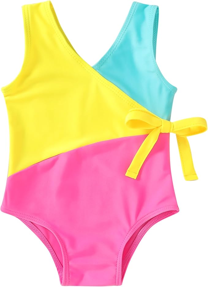 Happy Town Toddler Swimsuit Girl One Piece Bathing Suit Color Block Swimwear Baby Summer Beach Wear