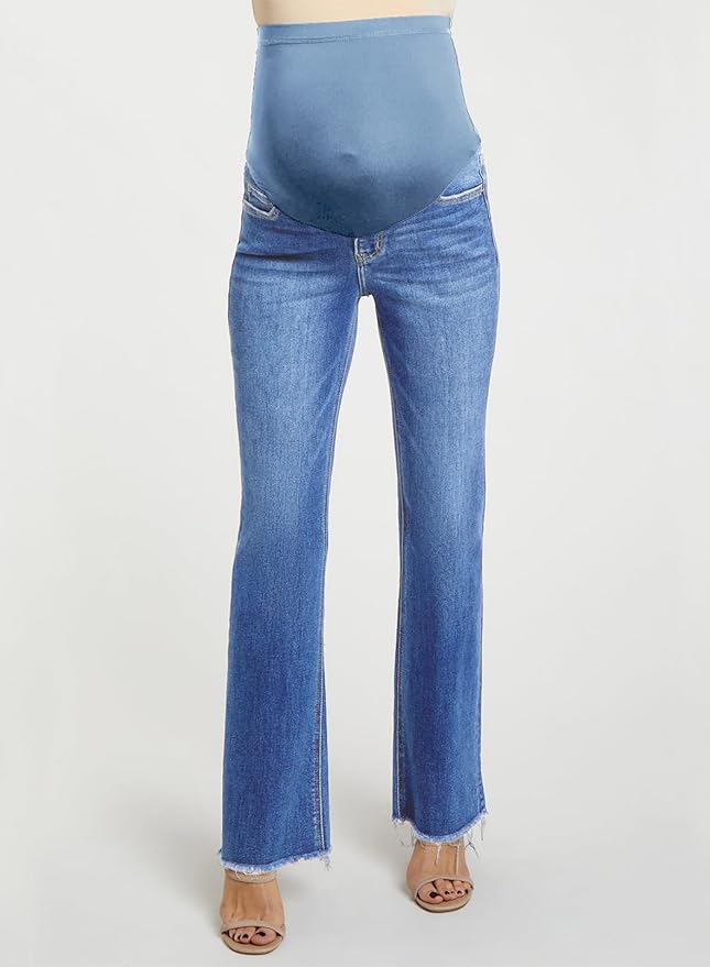 BLENCOT Maternity Jeans for Women Over Belly Pregnancy Pants Comfy Pregnant Jeans Flare Denim Jeans with Pockets