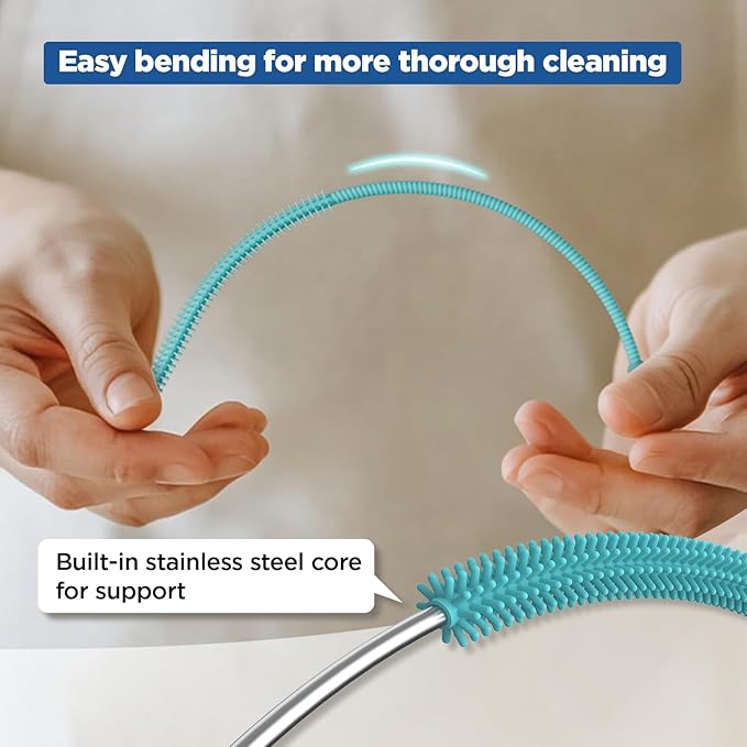 YOTIME Silicone Straw Cleaner Brush, 2Pcs Reusable Straw Brush Extra Long for Cleaning Tumbler with Handle and Glass Metal Smoothie Straws, Non-slip Handle Soft and Bendable, 6mm+9mm, Blue