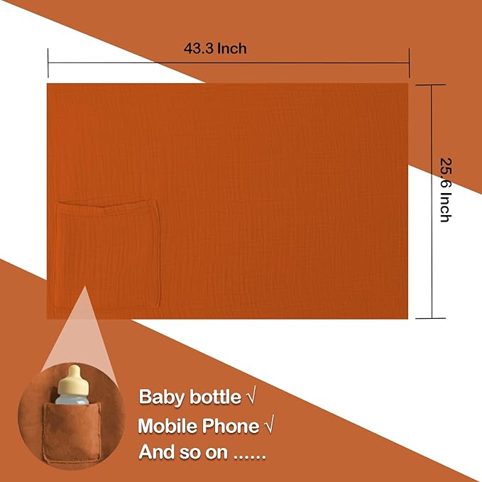 Muslin Nursing Covers for Breastfeeding, Arch Neckline Breast Feeding Covers for Women, Moms Privacy Breathable Summer Nursing Apron, 43.3" x 25.6" Soft Feeding Cover (Orange Red)