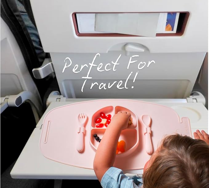 Modern Mini - Silicone Suction Plate for Baby and Toddler, Divided Plate with Fork & Spoon - Unbreakable, Non-Toxic, Food Grade Silicone, Strong Suction Grip, Spill Proof & Foldable for Travel!