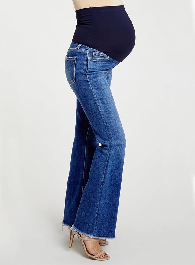 BLENCOT Maternity Jeans for Women Over Belly Pregnancy Pants Comfy Pregnant Jeans Flare Denim Jeans with Pockets