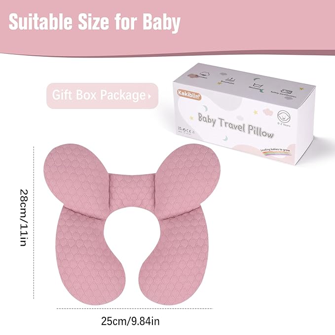 KAKIBLIN Baby Travel Pillow, Upgraded Baby Neck Pillows for Car Seat, Infant Neck Support Pillow for Head and Neck,Newborn Head Support for Car Seat,Pushchair (Pink)