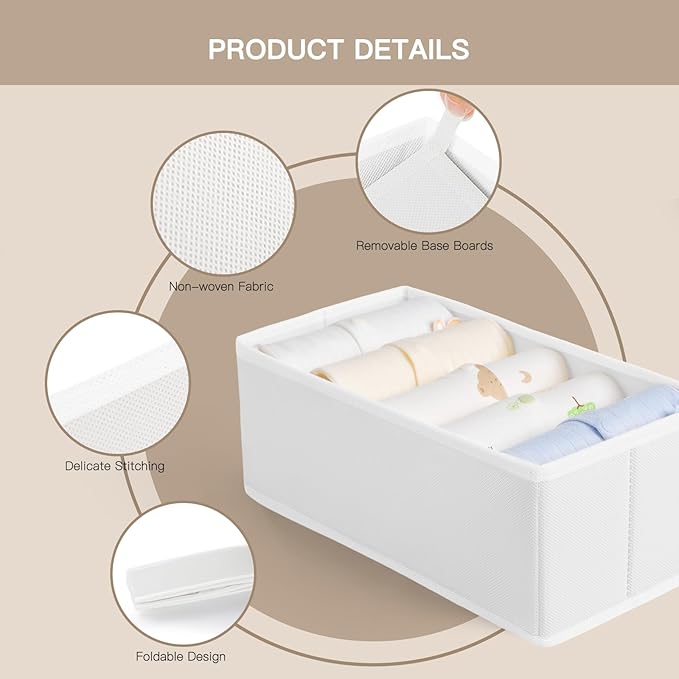 Criusia Drawer Organizer Clothes, 10 Pack Dresser Organizer for Baby Clothes, Underwear, Sock- Foldable Closet Organization and Storage Dividers Bins for Nursery, Bedroom (White)