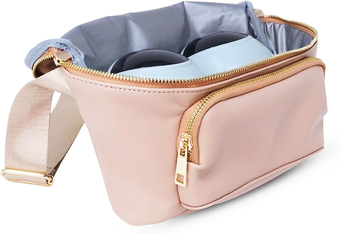Zomee Fit Wearable Breast Pump, Hands Free, Portable,Discrete Electric Double Breast Pump - Holds 5 oz - Wireless 2+ Hours Battery Leak Proof Anti Backflow -Fanny Pack with Diaper Chaning Pad (Tan)