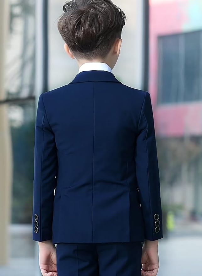 YuanLu Boys Suit for Kids Tuxedo Wedding Ring Bearer Outfit, 5 Piece Boy Slim Fit Formal Suits with Adjustable Waist