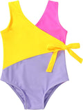 Happy Town Toddler Swimsuit Girl One Piece Bathing Suit Color Block Swimwear Baby Summer Beach Wear