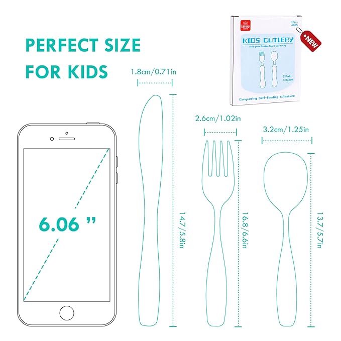 Lehoo Castle 6 Pieces Toddler Utensils, Kids Silverware for 2 3 4 Years Old, Stainless Steel Knife Fork and Spoon Set with Plastic Handle, Safe Toddler Cutlery (Purple)