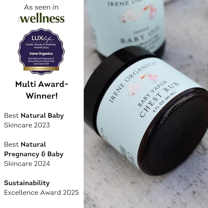 Irene Organics Organic Baby Vapor Chest Rub Clean Vapo Rub Made with Non Toxic Ingredients, Organic Cough & Congestion Relief Balm, Safe Natural Eucalyptus & Lavender Rub for Newborns & Kids