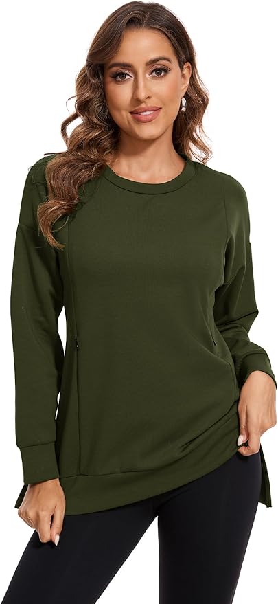 Smallshow Women's Nursing Tops Sweatshirt Long Sleeve Side Split Breastfeeding Shirt