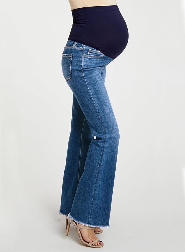 BLENCOT Maternity Jeans for Women Over Belly Pregnancy Pants Comfy Pregnant Jeans Flare Denim Jeans with Pockets