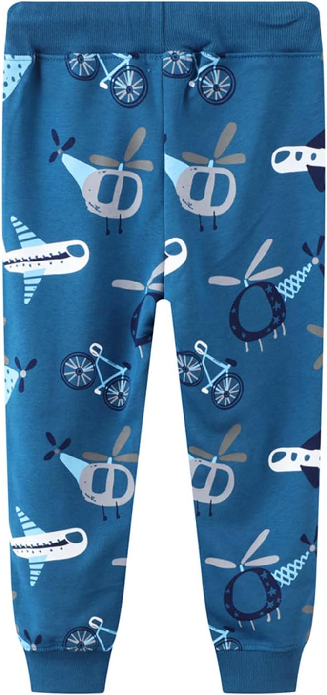 LOKTARC 2 Pack Boys Drawstring Sweatpants Cute Pattern Cotton Sport Jogger Pants