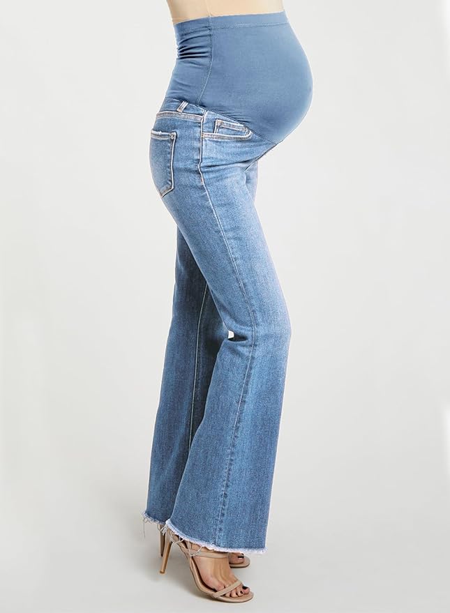 BLENCOT Maternity Jeans for Women Over Belly Pregnancy Pants Comfy Pregnant Jeans Flare Denim Jeans with Pockets