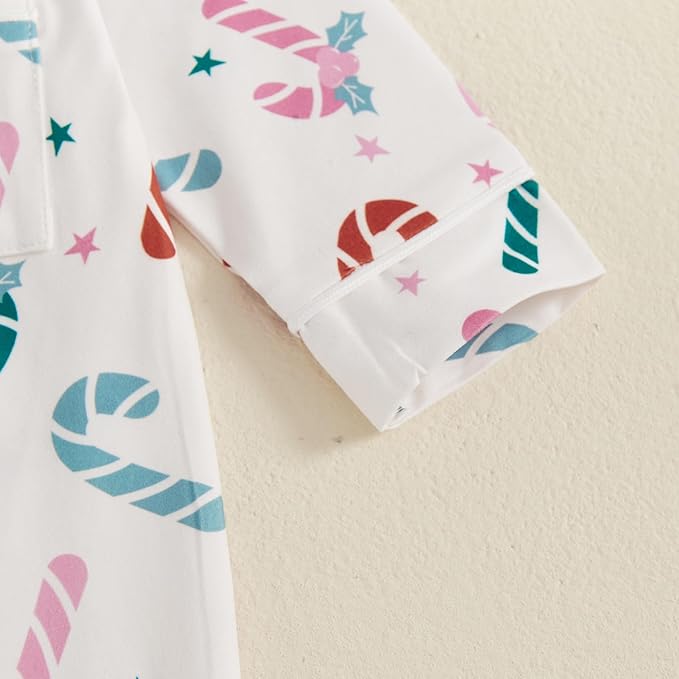 Balaflyie Baby Girl Button Down Pajamas Romper One-Piece Jumpsuit Long Sleeve Sleeper Infant Sleepwear