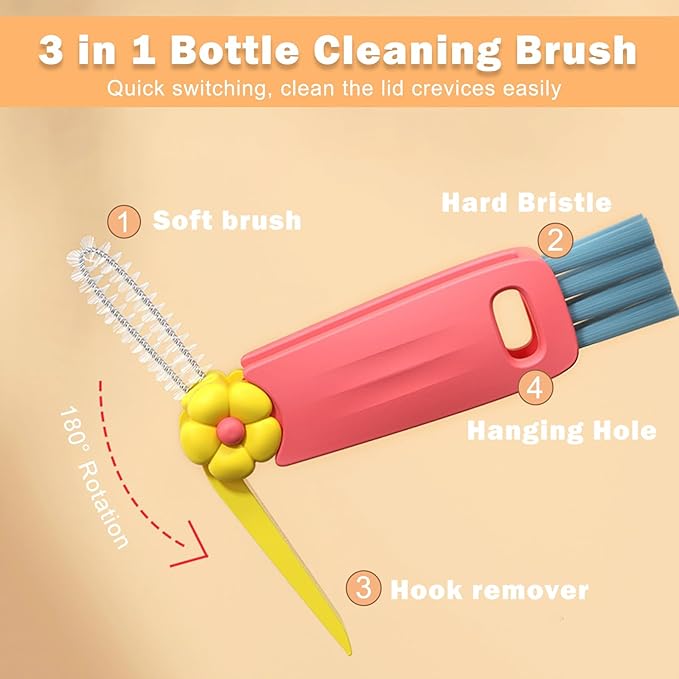 FANTEXY 3 in 1 Cup Lid Cleaning Brush Set, 3 Pieces Multifunctional Bottle Cleaning Brush, Bottle Cleaner Brush for Coffee Cups Lid Gap, Portable Cup Lid Cleaning Tools Cleaner Brush