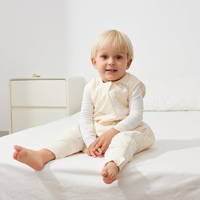 Duomiaomiao 1.5 TOG Toddler Sleep Sack 12-24 Months 100% Cotton Four Season Side Open Zipper Baby Sleep Sack with Feet, Breathable Toddler Wearable Blanket