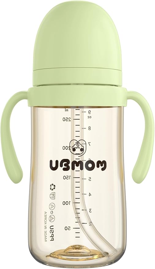 UBMOM Sippy Cup with Straw and Handle, Spillproof Baby and Toddler Cups with Replaceable Straw, BPA-Free PPSU Sippy Cups for Toddlers, 9.47oz (Melon)