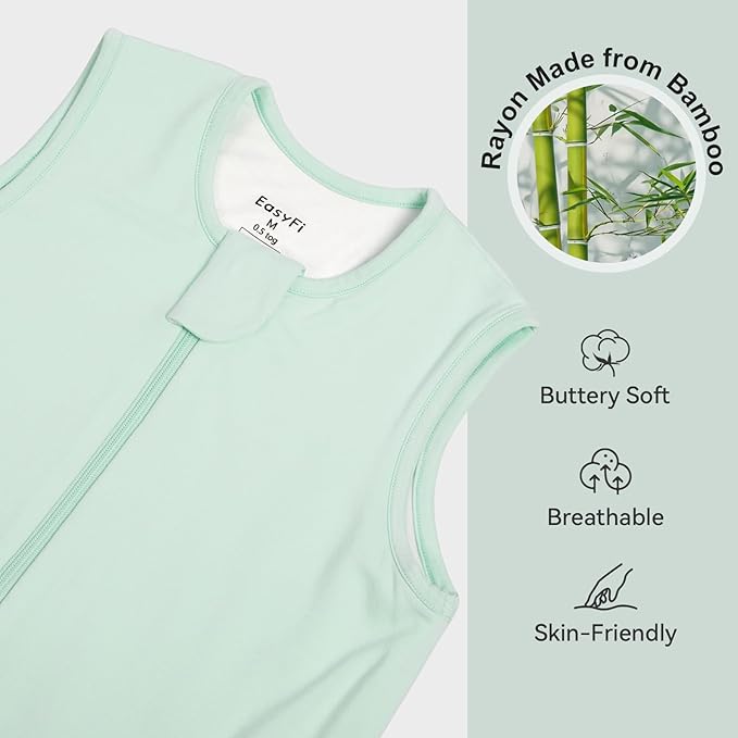 Rayon Made From Bamboo Sleep Sack 24-36 Months 0.5 Tog Ultra Soft Summer Toddler Sleep Sack 2t-3t with Feet 2-Way Zipper Lightweight Baby Sleeping Bag with Legs Thin Baby Wearable Blanket-Green