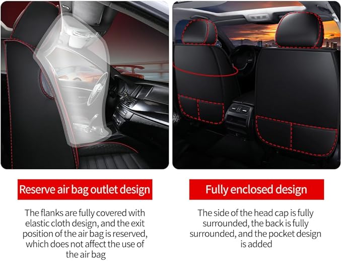 Leather Car Seat Covers for Toyota Corolla 2006-2024,Car Seat Covers Full Set,Seat Covers with Safety,Waterproof Seat Cover Compatible Airbag(5pcs Black&Red Luxury)