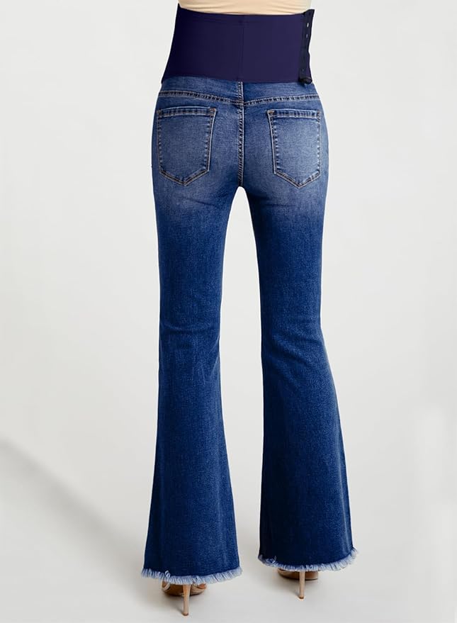 BLENCOT Maternity Jeans for Women Over Belly Pregnancy Pants Comfy Pregnant Jeans Flare Denim Jeans with Pockets