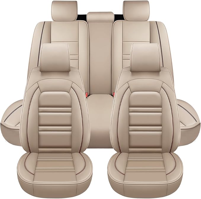 Seat Covers for kia Optima 2003-2020 | 5-Seats Leather Seat Covers, Easy to Install Automotive Seat Covers Full Set (Full Set, Beige)
