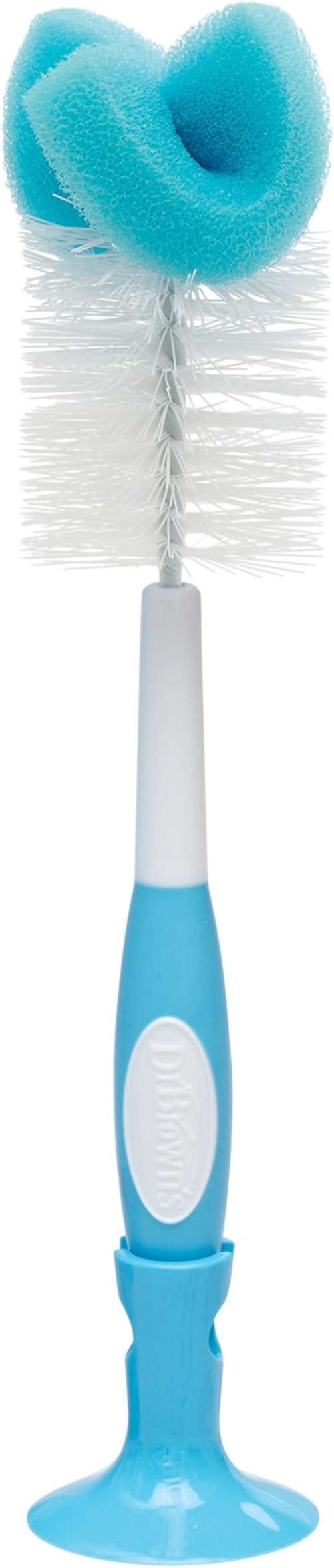 Dr. Brown's Reusable Sponge Baby Bottle Cleaning Brush with Suction Cup Stand, Scrubber and Nipple Cleaner, Assorted Color 1-Pack