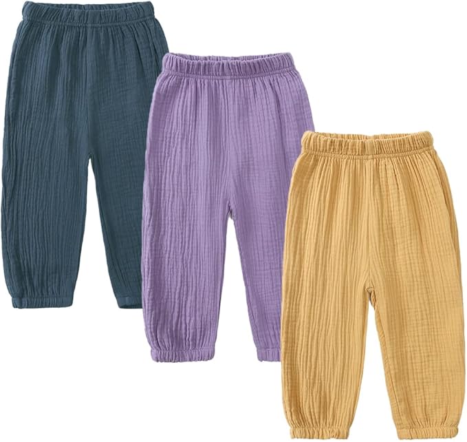 MYGBCPJS Baby Boys Girls Cotton Linen Trousers Kids Casual Ankle Pants Loose Long Bloomers