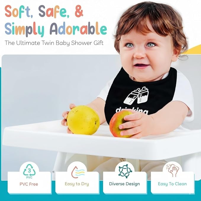 100% Cotton Drinking Buddies Twin Bibs Cute & Practical Unisex Bibs for Twins with Waterproof, Durable, for Everyday Use