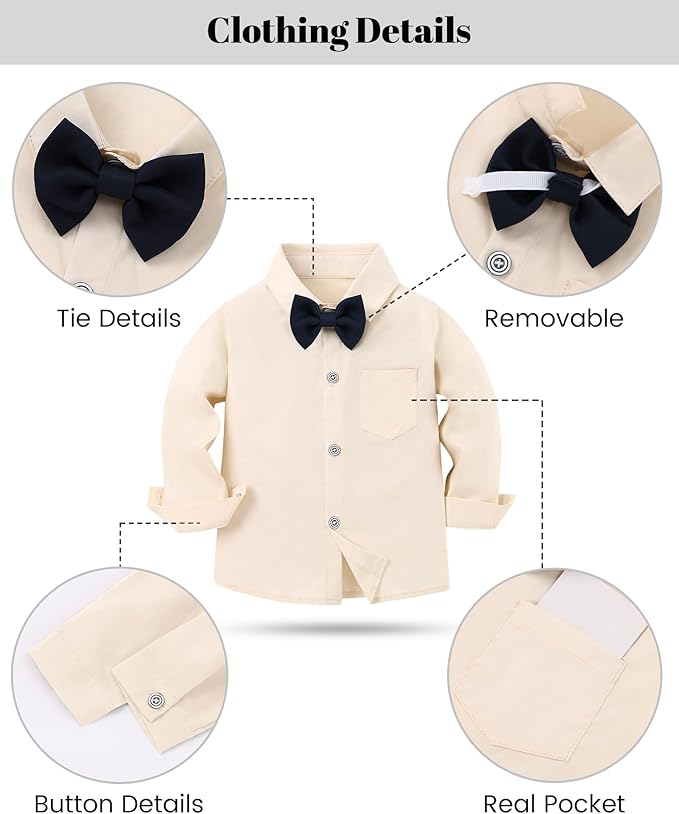 nilikastta Boy Suit Toddler Boy Outfit Boy Dress Shirt with Bowtie/Suspender Pants Gentleman Wedding Outfits 1-10 Years