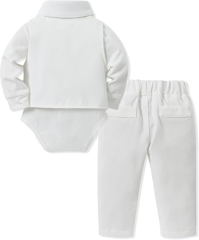 SANMIO Baby Boy Clothes Suits Infant Gentleman Outfit Collared Dress Shirt+Vest+Tie+Corsage+Pants 5Pcs Baby Suit Sets