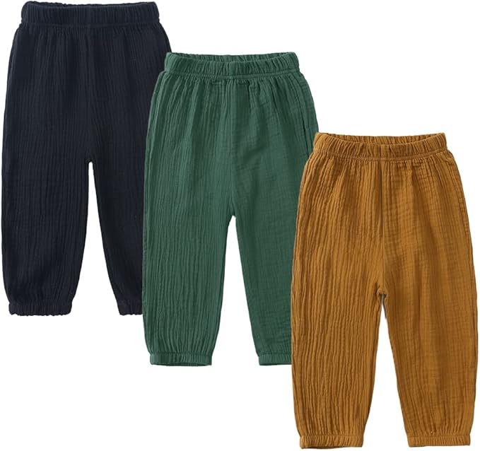 MYGBCPJS Baby Boys Girls Cotton Linen Trousers Kids Casual Ankle Pants Loose Long Bloomers