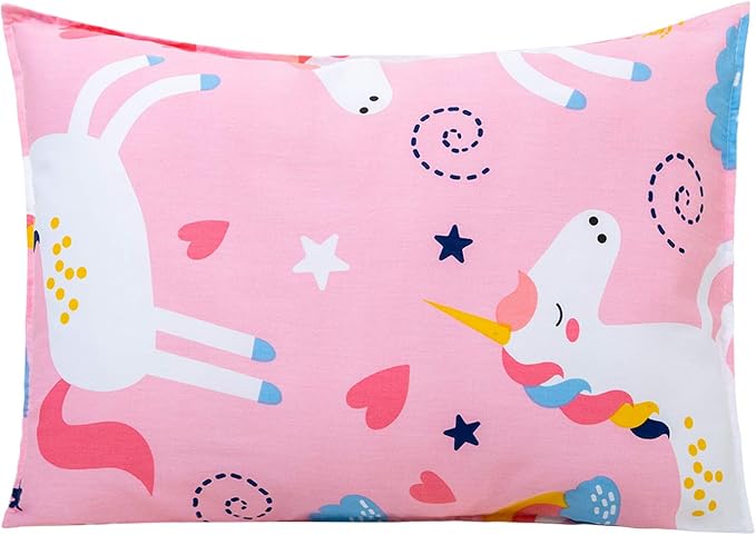 Cottonblue Toddler Pillow Set with Organic Cotton Pillowcase, Pink Unicorn, 14x19 inches, Machine Washable