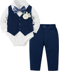 Coco&RARA Baby Boy Clothes Suits Infant Gentleman Outfits, Formal Dress Shirt+Vest+Corsage+tie+Pants Baby Suit Set 0-18M