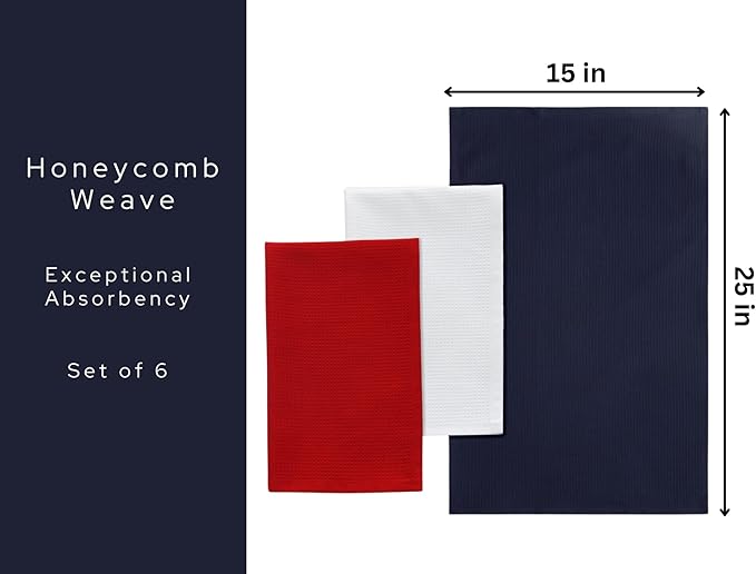 PurpleEssences 4th of July Waffle Weave Kitchen Towel, 100% Cotton 15x25 Inch, with Hanging Loop Ultra Soft Absorbent Quick Drying Dish Cloth, Tea & Hand Towels, 6 Pack Veterans Day Red Blue White