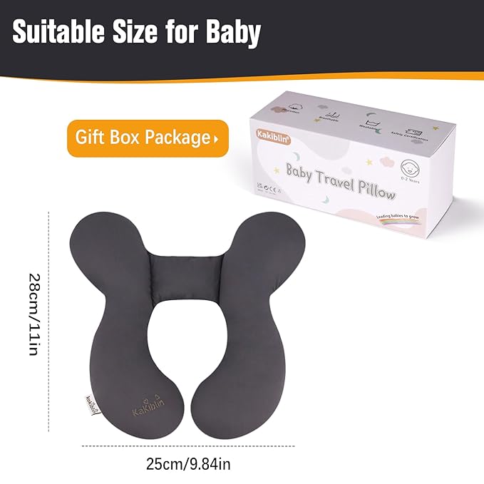 KAKIBLIN Baby Travel Pillow, Upgraded Baby Neck Pillow for Car Seat, Head Support Pillow for Car Seat Pushchair, Grey