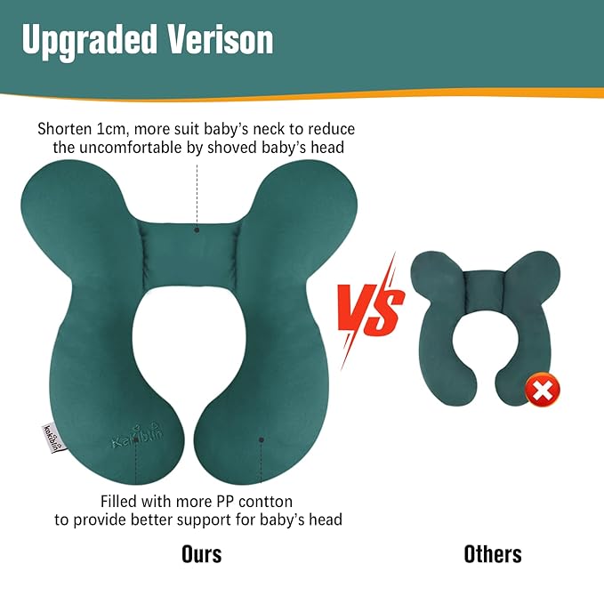 KAKIBLIN Baby Travel Pillow, Upgraded Baby Support Pillow for Head and Neck, Head Neck Pillow for Car Seat,Pushchair,Travel, Dark Green