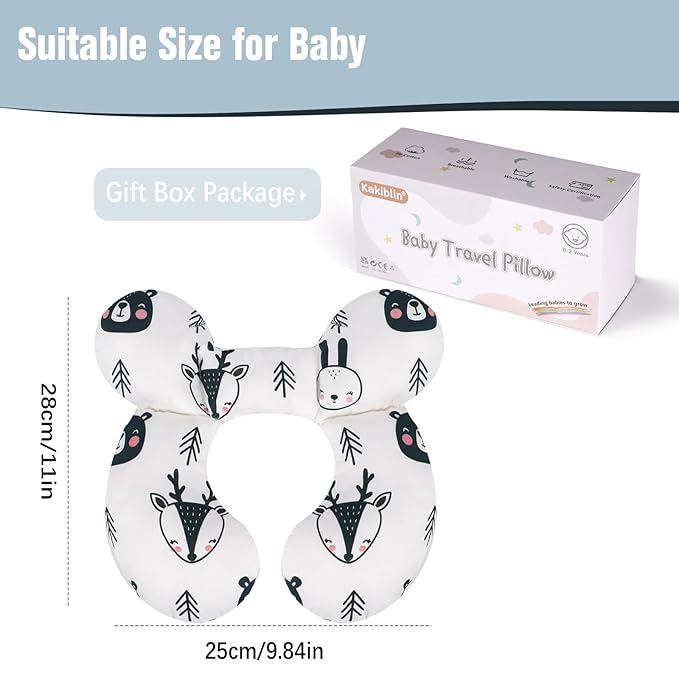 KAKIBLIN Baby Travel Pillow,Upgraded Baby Neck Pillows for Car Seat,Baby Support Pillow,Infant Neck Pillow for Toddler Head and Neck,Newborn Head Support for Car Seat,Pushchair (Black Bear)