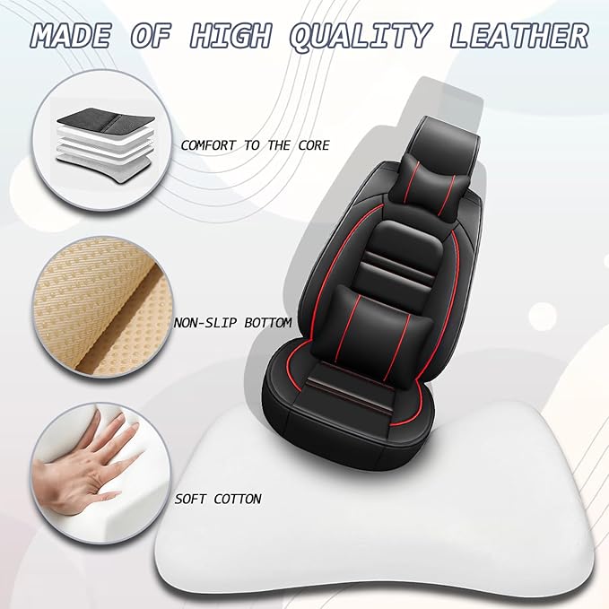 Car Seat Covers for kia Forte 2010-2024 | 5-Seats Seat Covers, Waterproof Seat Protectors, Automotive Seat Covers (Full Set with Pillow,Black&Red Line)